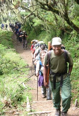 People hiking on Mount Meru